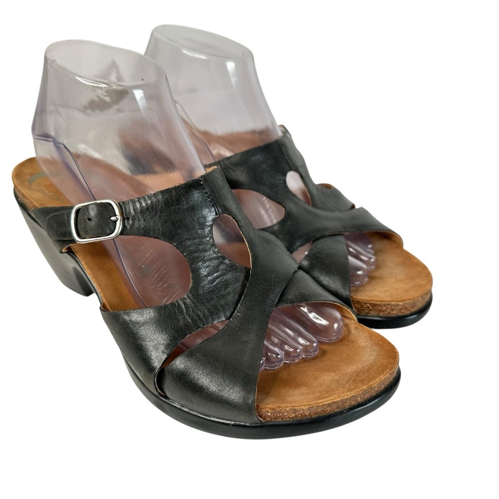 Dansko Kai Black Leather Cutout Heeled Sandals Buckle EU 40 Bohemian Chic